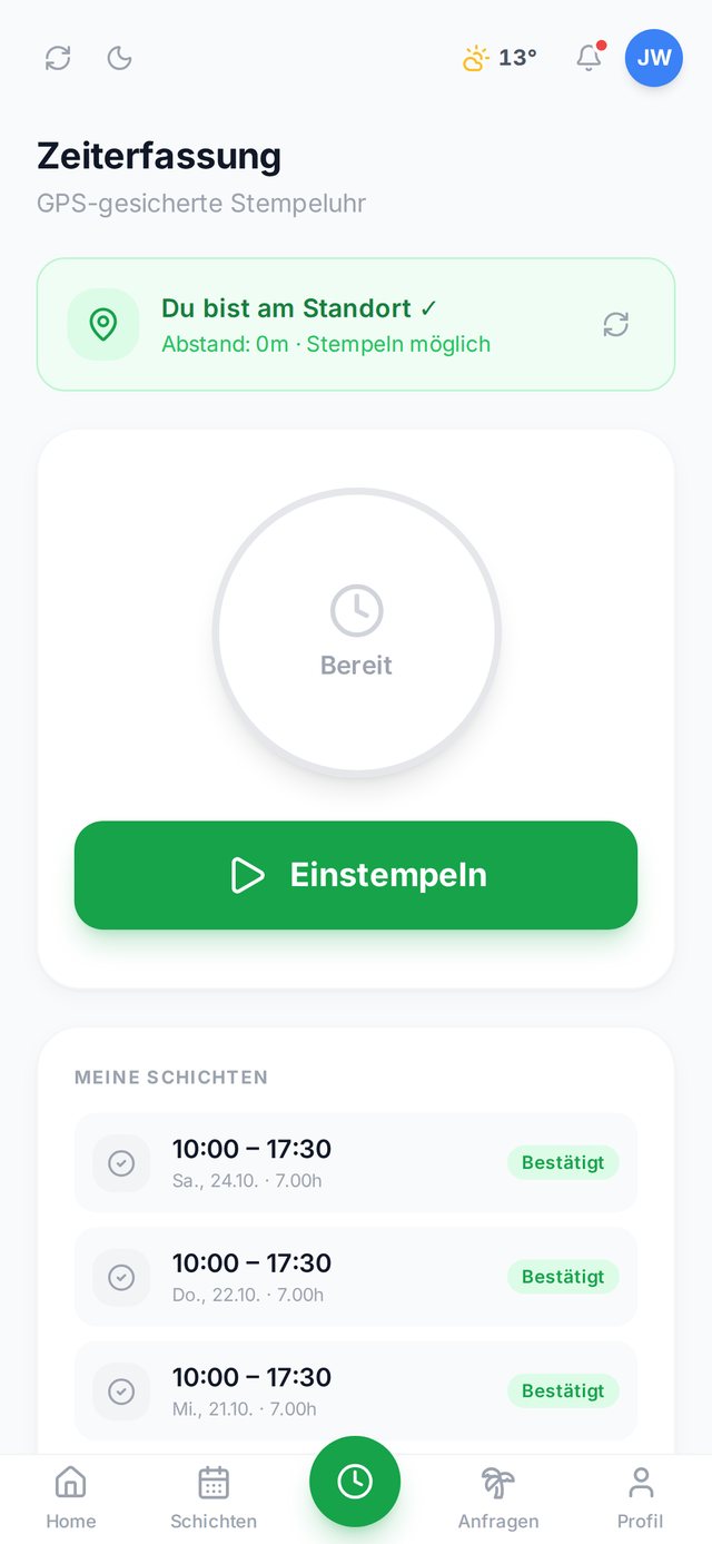 Team Work App: Zeiterfassung mit Standortprüfung