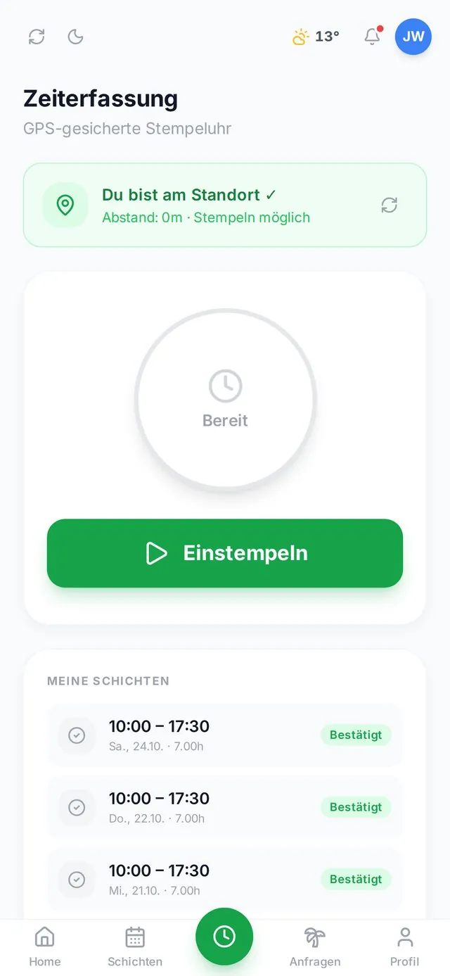 Team Work App: Zeiterfassung mit Standortprüfung